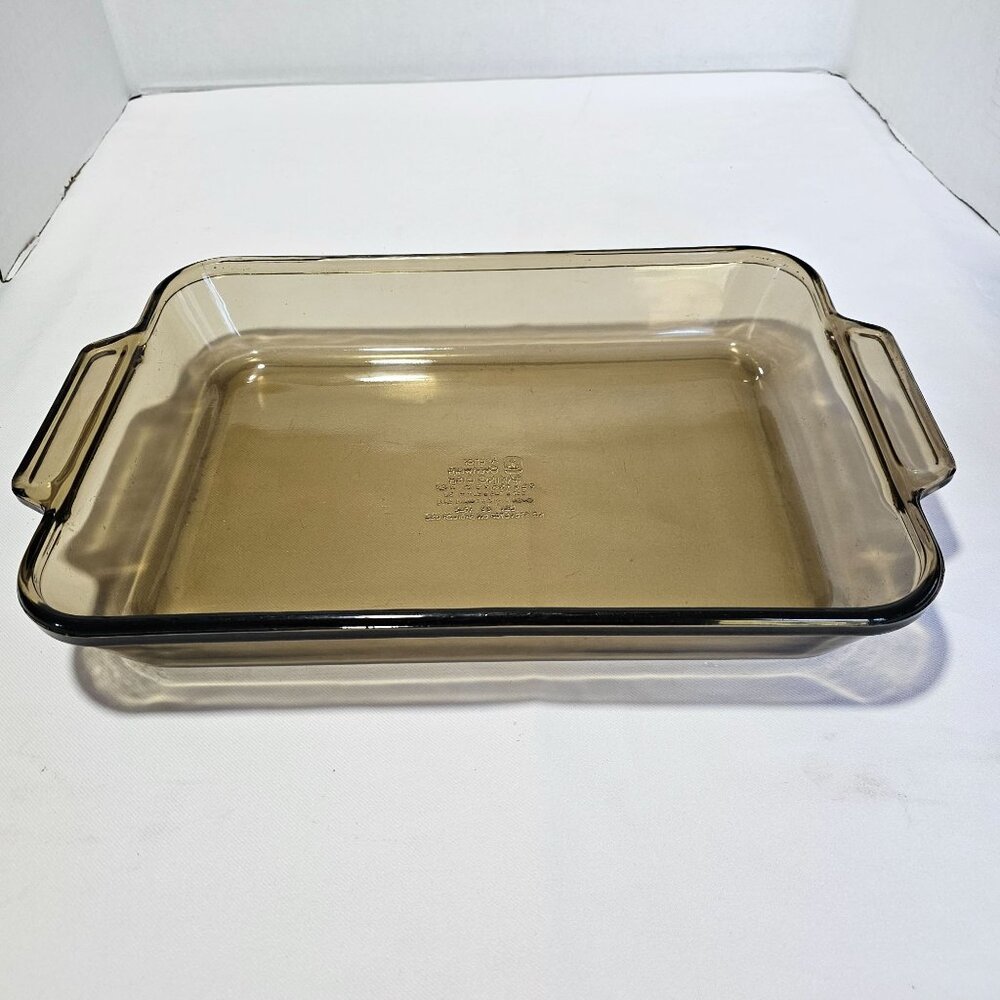 Anchor Hocking Harvest Amber Rectangular Baking Dish 13.5" brown glass 3qt scuff